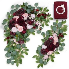 ponatia Burgundy Wedding Artificial Arch Flowers Kit (Pack of 3) with 26Ft Sh…