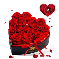 16 Pcs Mothers Day Gift Red Forever Roses In Heart Shaped Box Preserved Mom