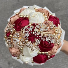 New Bridal Bouquet Exquisite Rhinestone Silk Rose and Pearl Handmade