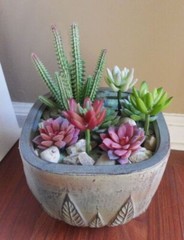 Set of 8 Artificial Succulents Flocking Lotus Flower And Yacons Plants (#113)