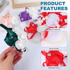 4 Pcs Wrist Corsage and Boutonnieres Set Silk Rose Wedding Bridesmaid Red