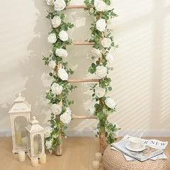4Pcs 26Ft Artificial Eucalyptus Garlands with Flowers – 8 4 Pcs White Rose