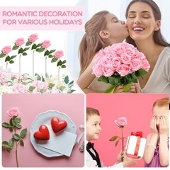 80 Pcs Rose Artificial Flowers Bulk with Long Stem, Silk Roses Realistic Pink