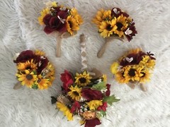 Wedding flowers bridal bouquet decorations 6 Bouquet Sunflower Burgundy and red