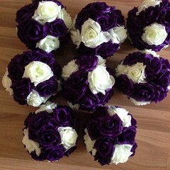 6 Inches Purple & Ivory Rose Flower Pomander Wedding Ball – USA Seller