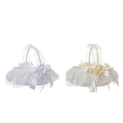 Flower Girl Basket White Lace Flower Basket Bow Tassel Decoration for Wedding