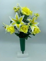 DIY Silk Flower Yellow Roses White Lilly Bouquet Vase