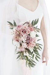 9″ Dusty Rose Wedding Bouquets for Bride, Cascading Bridal Bouquet for Bride …