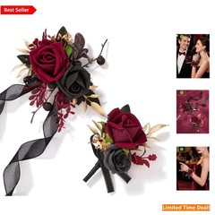 Elegant Burgundy Corsage and Boutonniere Set for Weddings & Proms – Silk Flowers
