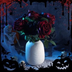 36 Pcs Silk Black Red Rose Bouquet Bridal Artificial Flowers,Fake Black, Red