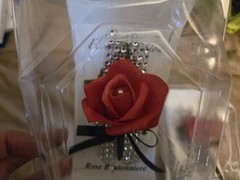 2 Handmade Artificial Silk Rose Wedding Boutonniere Red Black Ribbon