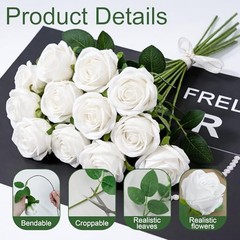 []Pcs Realistic Artificial flowers Roses Bulk, Silk Flowers for 100 White