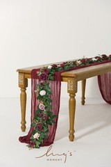 Ling’s Moment 5FT Burgundy Artificial Flower Garland Dusty Rose Leaves Floral…