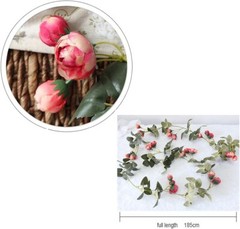 3 Silk-5 ft Artificial Variegated Rose Flowers Garlands Vines, Pink Camellia