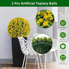 2-Pack Artificial Flower Ball Topiary,UV Resistant, Wedding Garden Decor, Yellow