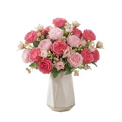 Artificial Peony Silk Flower Bouquet, Small Fake Pink Flowers Spring Mixed Pink
