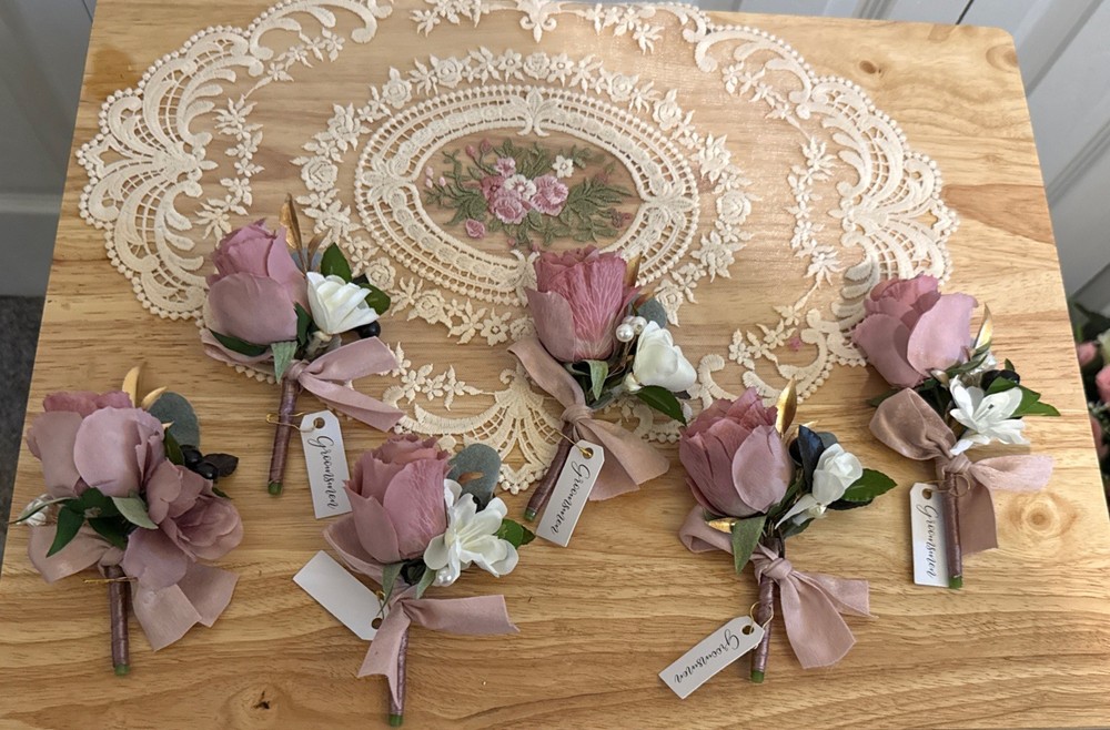 Ling’s Moment Boutonniere Set 6Pc Groom Groomsmen Wedding Artificial Flower