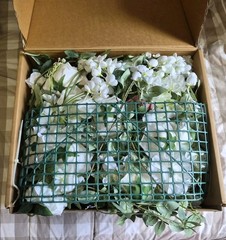 Used ONCE Ling’s Moments Artificial Flowers On Green Paneling White Pink & Blush