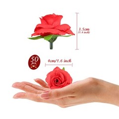 50pcs Mini Rose Artificial Flower Heads, 1.57” Real Looking Silk Rose for