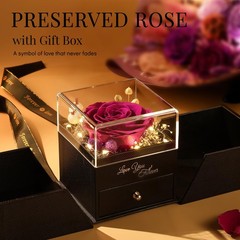 FIACO Gifts for Women Preserved Real Roses 3.43 x 3.74 x 4.13 inches, Purple