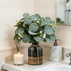 40 Pcs Faux Eucalyptus Leaves Stems Bulk Silver Dollar White Seed Artificial