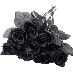 10pcs Black Roses Artificial Flowers, All Black Faux Fake Silk Rose Black