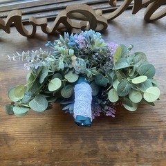 Bridal Wedding Bouquet Budget Friendly Handmade Faux Florals Blue Purple Green