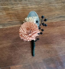 Orange Peach Navy Blue Bridal Bouquet Sola Wood Cascading Fall Wedding Flowers