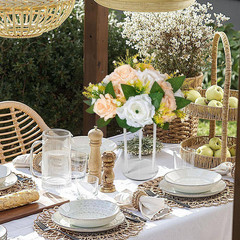 10-Piece Flower Ball Bouquet, 4.72In. Champagne & White Indoor/Outdoor Artificia