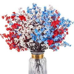 4th of July Babys Breath Artificial Flowers 16 Bundles Red White Blue Fake Silk