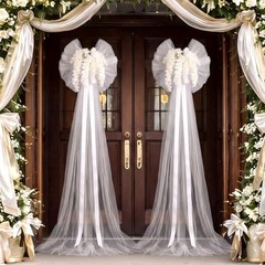 Suncalla 2 Pcs Giant White Wedding Bow Decor with Artificial Flowers Wreath