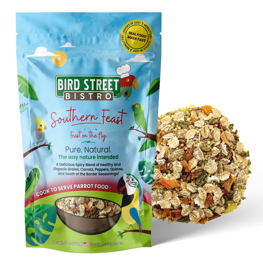 Bird Street Bistro Southern Feast Parrot Food for Parakeets & Cockatiels – 20 oz