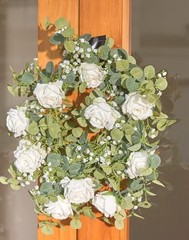 5.91FT Artificial Eucalyptus Garland with Flowers, Fake Rose 2PCS Ivory White