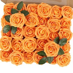 Artificial Rose Flowers Real Touch Fake Flowers with Stem 30PCS Orange-1