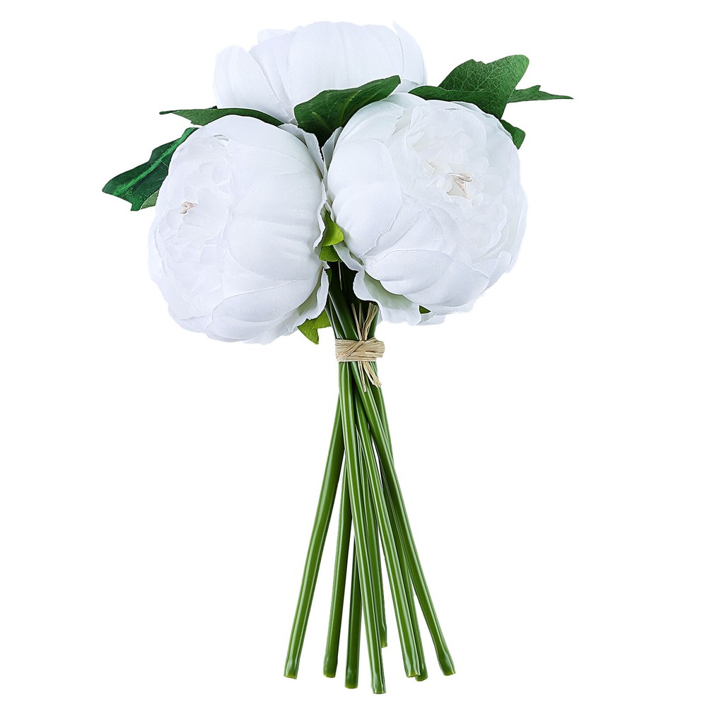WHITE 10″ Silk Artificial Peony Flowers Bouquet Arrangement Wedding Centerpieces