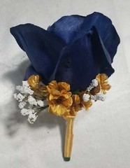 Navy Blue White Gold Rose Bridal Wedding Bouquet Accessories