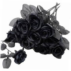 10pcs Black Roses Artificial Flowers, All Black Faux Fake Silk Rose Black