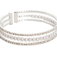 CORSAGE BRACELET Cuff Silver Pearl Diamante flowers wedding formal anniversary