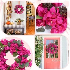 Bougainvillea Artificial Wreaths for Front Door Spring Summer Faux Deep Pink