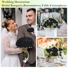 Artificial Roses Bulk Silk Rose with Stem, 52pcs Fake Flowers Decoration Black