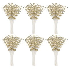 60 Pcs 4mm Pearl String Bouquet Pearl Stick Stems Bouquets Garland Spray, Gold
