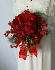 Grand Red Faux Chrysanthemum and Berry Bride or Bridesmaid Wedding Bouquet