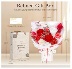 Preserved Flowers Bouquet with Bear, 3 Real Forever for Delivery, Red