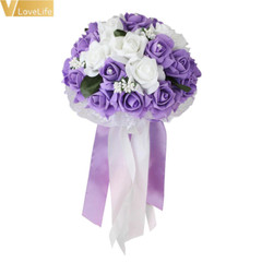 Wedding Bouquet Bridal Bridesmaid Artificial Silk Rose Flowers with Lace Fake Fl