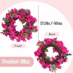 Bougainvillea Artificial Wreaths for Front Door Spring Summer Faux Deep Pink