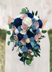 Mauve & Dusty Blue Wedding Bouquet Navy Sola Wood Bridal Flowers Bridesmaid Rose