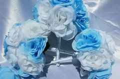 20 Pc Wedding Bouquet Set, Light Blue Roses, White Roses, Bridal Bouquet Package