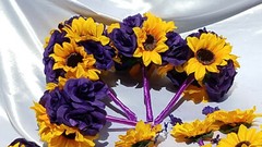 24 Pc Wedding Bouquet Set, Purple Rose, Yellow Sunflowers, Bouquet Package