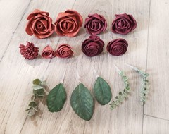 Burnt Orange & Wine Wedding Cake Flower Topper Burgundy Red Sola Wood DIY Decor