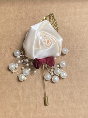 SILK WHITE ROSE LAPEL STICK PIN FLOWER WEDDING CORSAGE